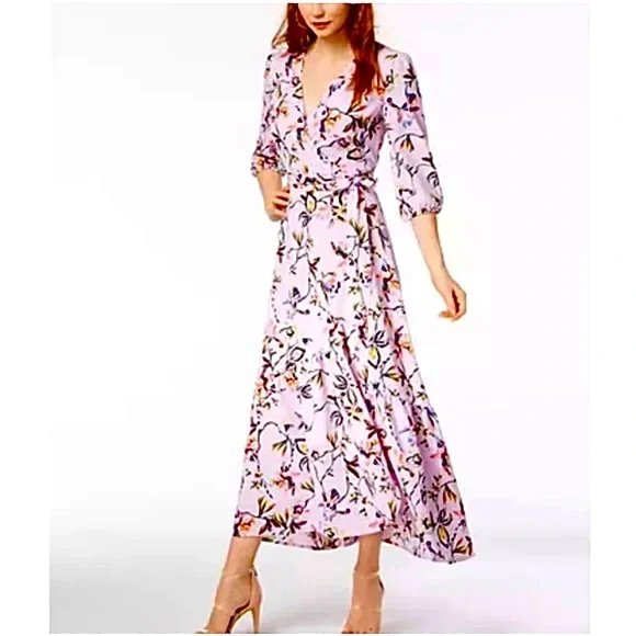 Bar III Dresses Bar Iii Floral Wrap Maxi Ruffle Dress Size M